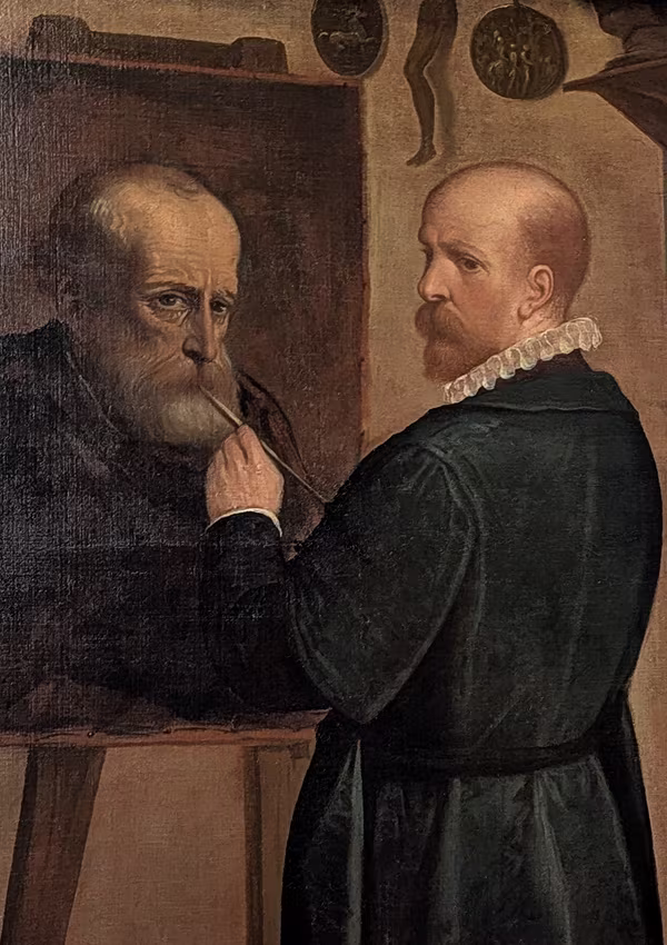 Autoportrait of Luca Cambioso painting his own father, Palazzo Bianco, Genoa