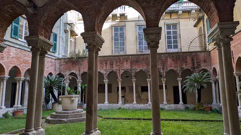 View of the medieval Cloister of San Matteo Church, in Genoa