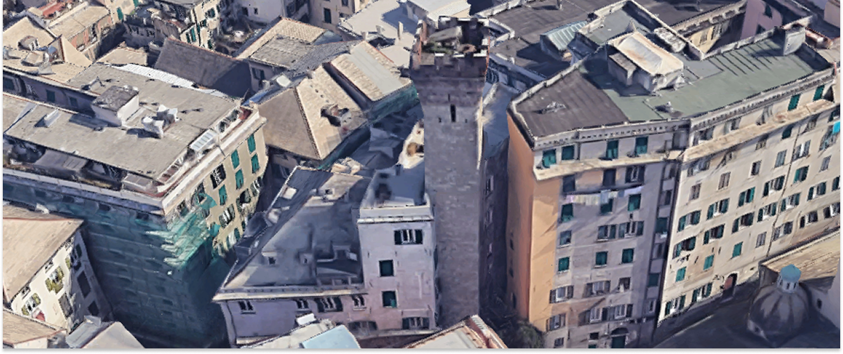 Aerial view of the Torre dei Embriaci in Genoa