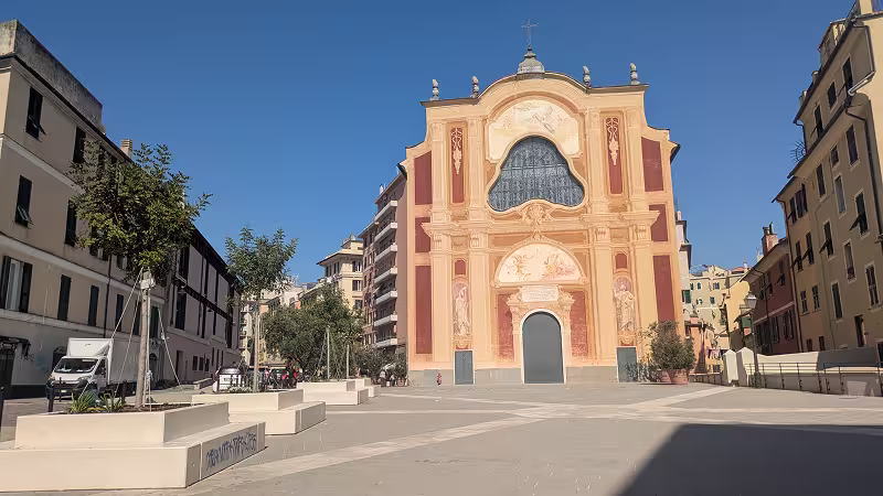 View of the former church of San Salvatore on Piazza Sarzano, Genoa