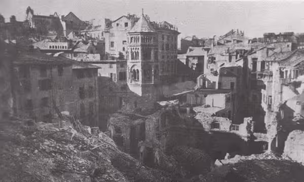 View of the destruction of the bombing of the second world war near the church of San Donato