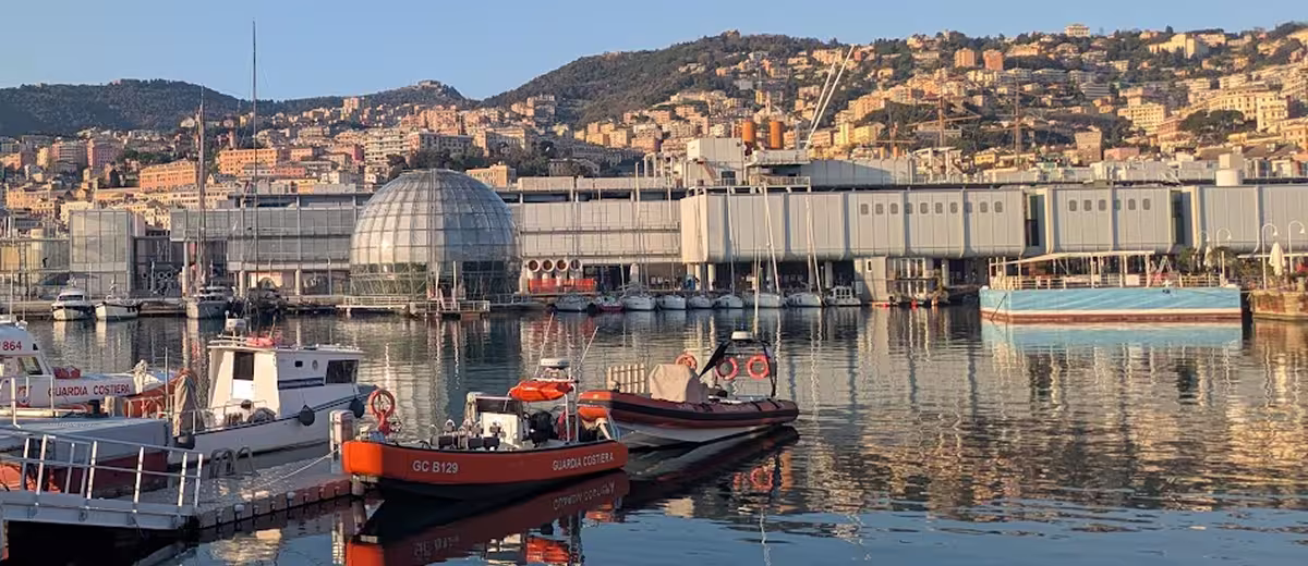 The Aquarium of Genoa building on the pier at Porto Antico