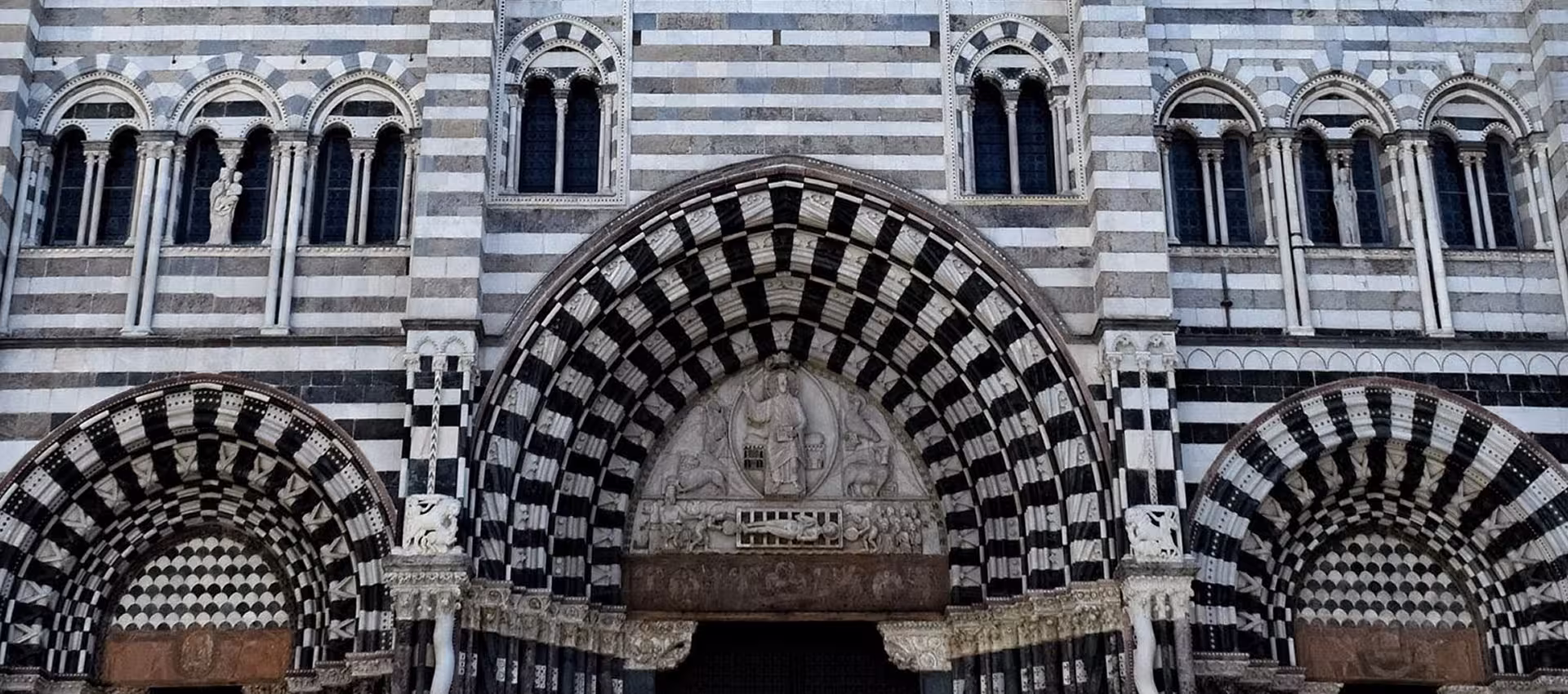 Detail of the facade of San Lorenzo Cathedral, Genoa, Italy